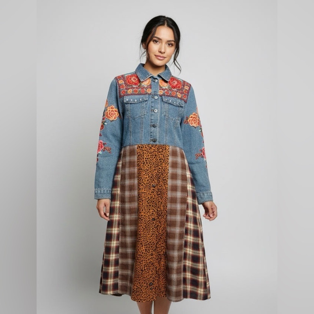 Floral Embroidered Denim Dress